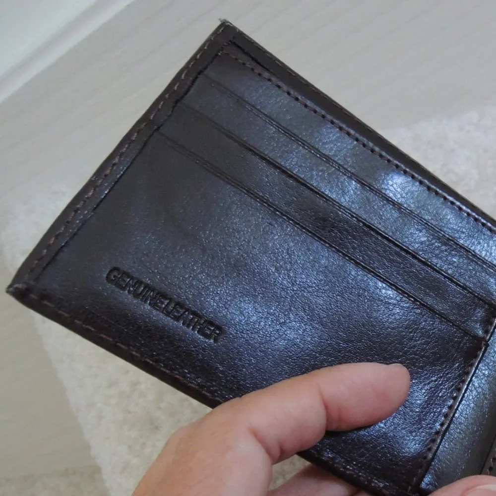 Mens Wallet Genuine Leather BiFold - Dark Brown 6 Compartments $55 Value NEW